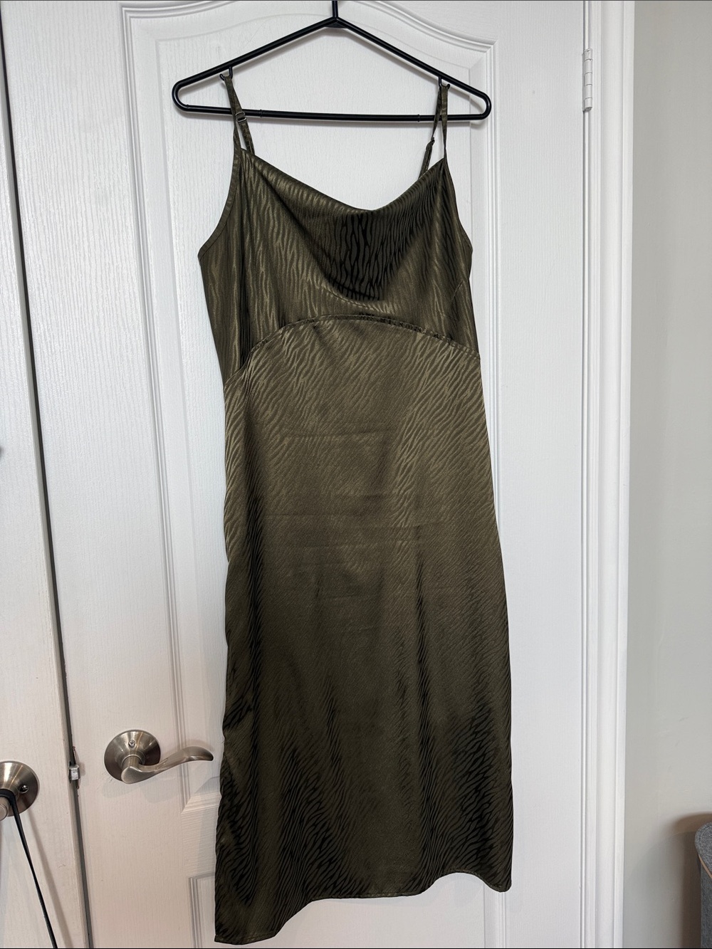 SAKS FIFTH AVE Olive Green Satin Slip Dress